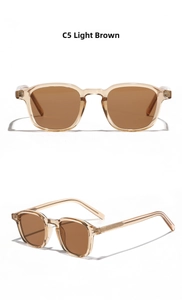 Detailed view of fashion sunglasses in light tea color with translucent TR90 frames