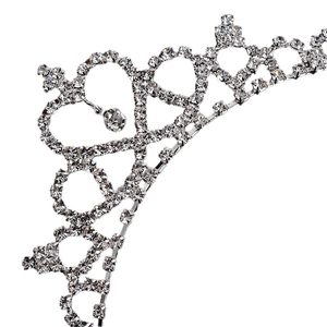 Princess rhinestone crown headband with silver metal heart patterns for girls