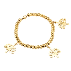 Bracelet Perles Rondes Pendentif Arbre De Vie Creux Acier Inoxydable Bijoux Élégants Cadeau Femmes