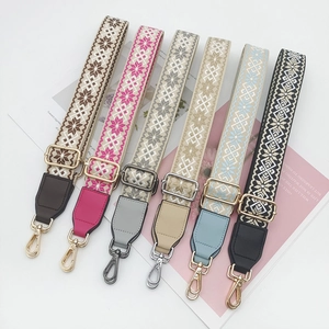Adjustable ethnic style embroidered bag straps with colorful patterns and metal hooks