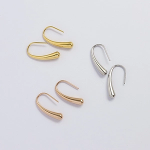 Polished teardrop hook earrings in gold, silver and rose gold stainless steel