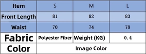 Size chart for sleeveless knit dress and skirt set showing S, M, L measurements