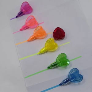 Set of 6 colorful heart-shaped mini highlighters in vibrant transparent plastic cases