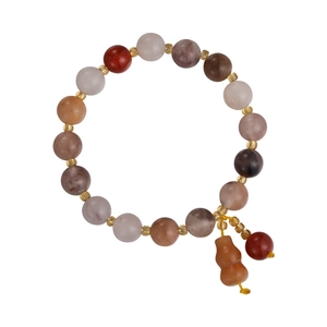 Colorful natural stone beaded bracelet with gold spacers and yellow agate gourd pendant