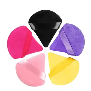 Soft Flocking Triangular Makeup Powder Puffs With Ribbon Handle For Setting Loose Powder Face Contouring Tool