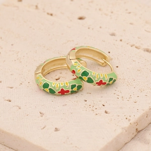 Retro gold floral hoop earrings with colorful enamel drip oil finish for women