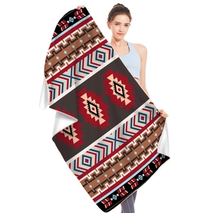 Close-up of geometric pattern on microfiber beach towel with double-sided texture