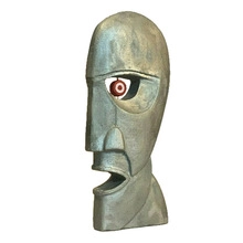 Detailed 3D rendering of metal alien skull head sculpture for home garden decor
