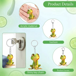 3D style cartoon frog acrylic keychain with silver metal ring for Christmas tree decor