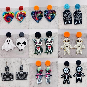 Halloween Acryl Ohrringe Totenkopf Geist Mumie Spirit Board Gothic Punk Tropfen Ohrhänger Damen Mädchen Neuheit Schmuck