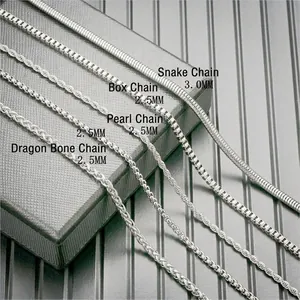 Cadenas de acero de titanio con diseños de perlas, serpiente, caja, torsión y quilla
