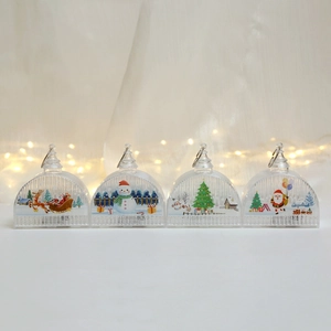 Set of 4 Christmas LED crystal lanterns with Santa, Snowman and Deer festive patterns