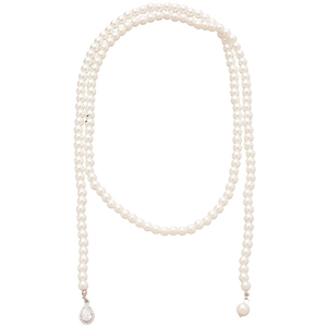 Elegant pearl strand necklace with teardrop crystal pendant and large pearl drop