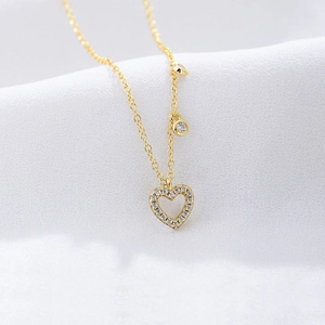 925 Sterling Silver Hollow Heart Necklace Rhinestone Inlaid Gold Silver Pendant Clavicle Chain For Women Fashion Jewelry Gift