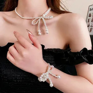 Collana E Bracciale Di Künstliche Perle Con Fiocco Elegante Francese Per Donna Accessorio Di Gioielli Regolabile Di Moda