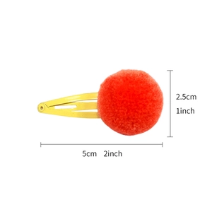 Cute candy-colored hair clip with red plush pompom and metal bb clip, 5cm length size guide