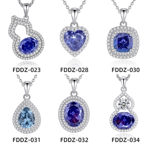 Collection of S925 sterling silver necklaces with radiant cut blue carbon diamond pendants