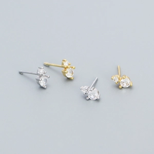 925 Sterling Silver Stud Earrings With Double Round Zircon Minimalist Shiny Jewelry For Women Elegant Simple Style
