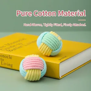 Woven Cat Toy Ball Cotton Rope Sisal Bite Resistant Molar Teeth Cleaning Interactive Macaron Candy Colors For Cats Kittens
