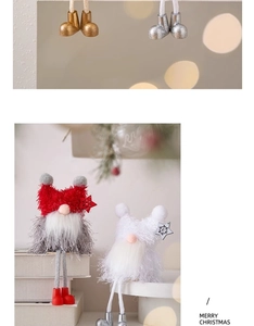 Detail of Christmas gnomes with shiny gold boots and festive plush textures