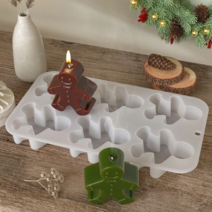 6-cavity gingerbread man silicone mold for DIY Christmas candles and gypsum crafts