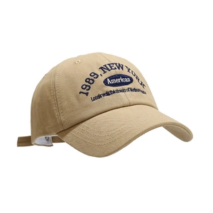 Khaki 1989 New York embroidered baseball cap with a classic curved brim design