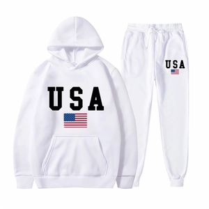 Ensemble de survêtement blanc avec sweat à capuche et jogging avec imprimé USA
