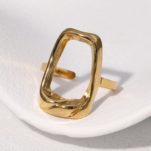 Minimalist 18k gold plated stainless steel geometric square open ring for women