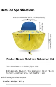 Spécifications détaillées du chapeau de soleil enfant bleu et jaune avec protège-nuque