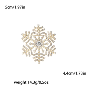 Spilla a fiocco di neve dorata con strass, altezza 5 cm, elegante accessorio moda