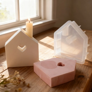 Easter house silicone mold for DIY resin candle holders with heart cutout design