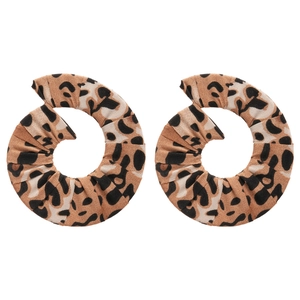 Leopard print fabric twisted hoop earrings with silver pins for a stylish women look