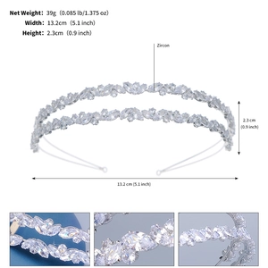 Detailed dimensions of double-row silver zircon headband with width and height specs