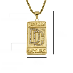 Gold plated stainless steel military dog tag necklace with crystal DC letters