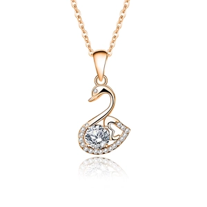 Elegant rose gold swan pendant necklace featuring S925 silver and sparkling moissanite stones