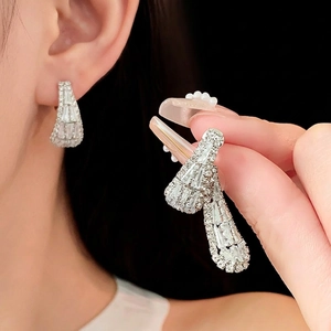 Boucles D'oreilles Pendantes En Zircon Goutte Avec Tige En Argent Cuivré Incrusté Luxe Élégant Géométrique Bijoux Pour Femmes