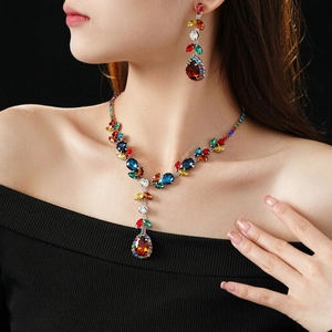 Luxury vintage jewelry set with multi-color teardrop stones and sparkling crystals
