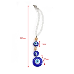 Detailed view of Turkish Evil Eye keychain with glass beads showing 210mm total length