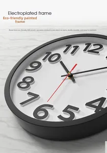 Macro detail of 3D numbers and durable ABS plastic frame on 12-inch modern wall clock