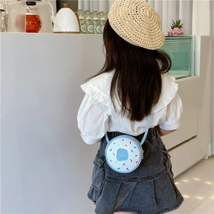 Cute light blue doughnut crossbody bag for girls with colorful sprinkles and Hello print