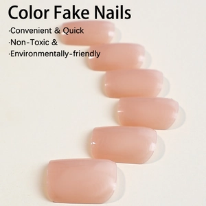 Unghie finte rosa nude traslucido di forma squadrata-ovale, set da 6 pezzi