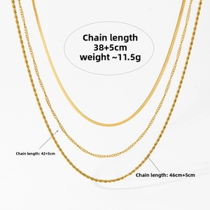 Detailed specifications of gold plated triple layer necklaces with chain lengths and weights