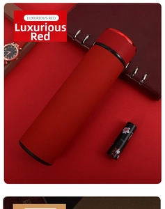 Detailed macro view of a matte luxurious red smart bottle with LED display cap