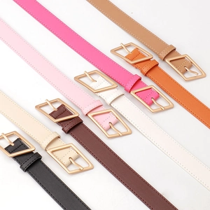 Set of seven colorful women's waist belts featuring stylish gold geometric buckles