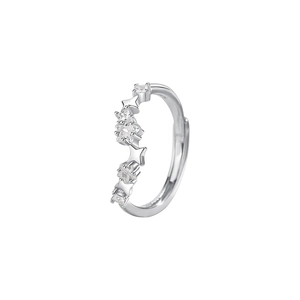 Adjustable S925 sterling silver ring with sparkling zircon star patterns for women