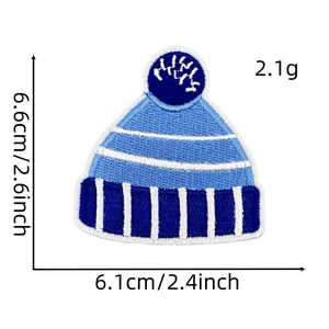 Winter blue knit hat embroidered patch with 6.1x6.6cm dimensions for DIY clothing