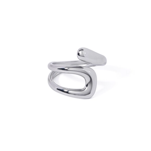 Polished silver stainless steel open ring with minimalist organic irregular design