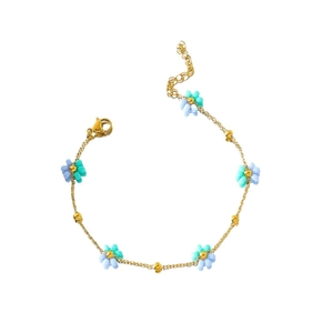Minimalist 18K gold-plated beaded bracelet with colorful flowers and secure lobster clasp