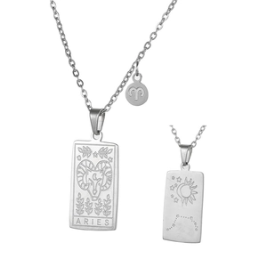 Silver stainless steel Aries zodiac tarot pendant necklace with double-sided engraving