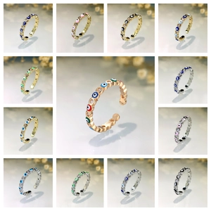 Evil Eye Ring Adjustable Copper Cubic Zirconia Enamel Retro Amulet Jewelry For Women Men
